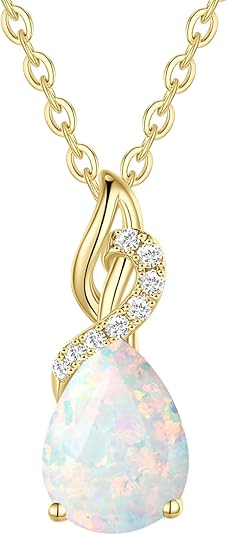 FANCIME 14K Solid Yellow Gold Teardrop Pendant with Diamond Birthstone Necklace