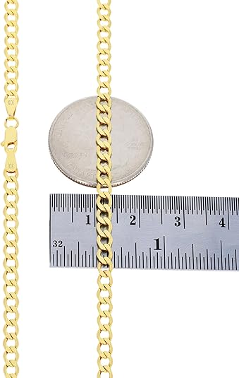 Nuragold 10K Real Yellow Gold Cuban Curb Link Chain Necklace