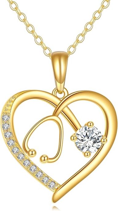 KECHO 14k Real Gold Stethoscope Necklace